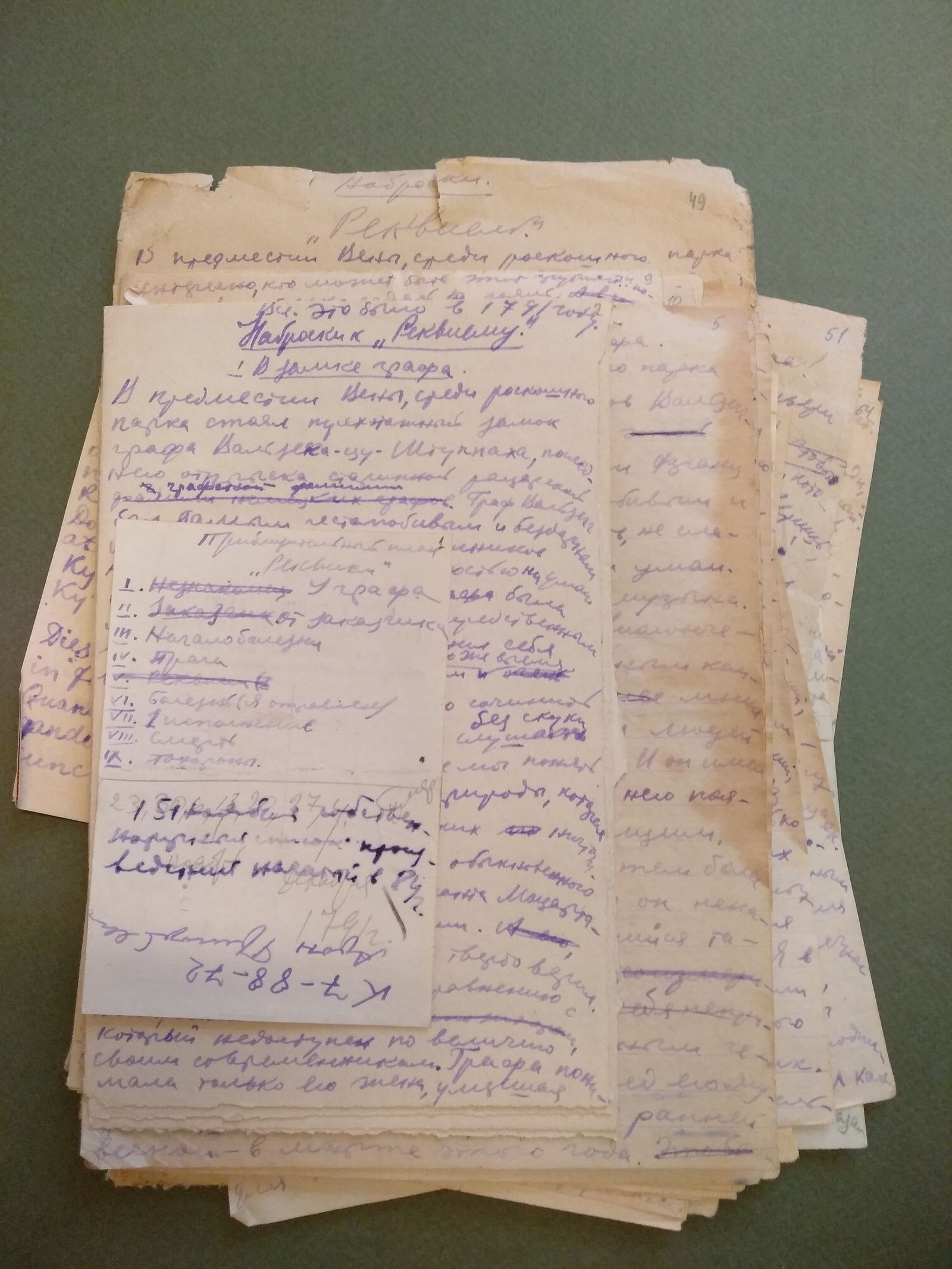 Р. Яранцев. Рукопись повести «Рекием», посвященной жизни и творчеству композитора В.-А. Моцарта. 1946 г. Главархив Москвы