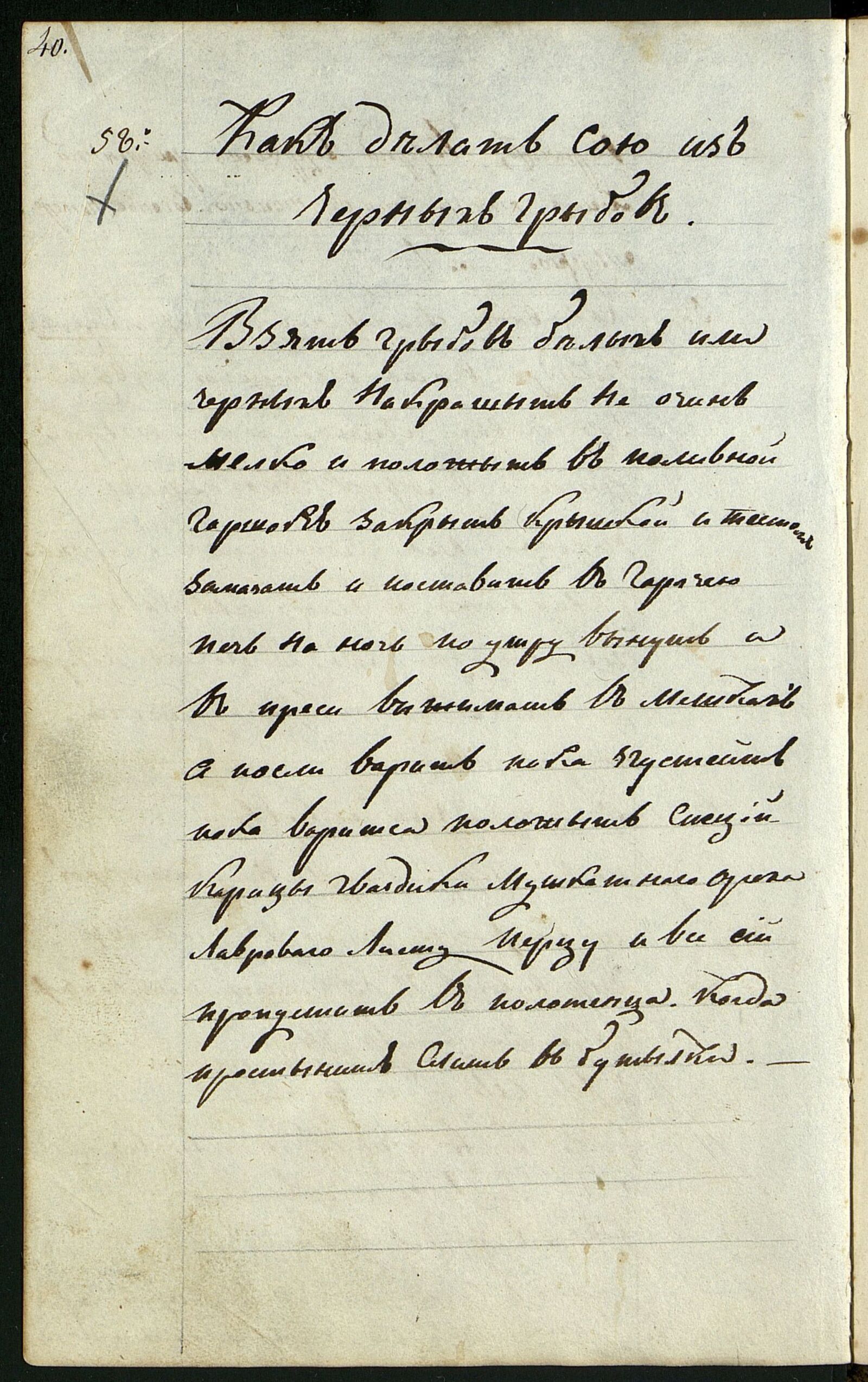 Рецепт сои из черных грибов. Первая половина XIX в. Главархив Москвы