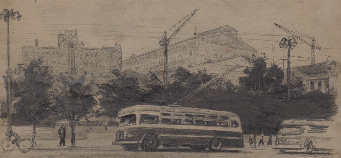 Павел Бунин. Московский троллейбус. Рисунок. Главархив Москвы