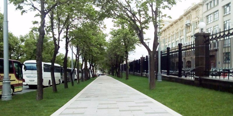 Тенистую аллею вдоль Старой площади открыли для пешеходов