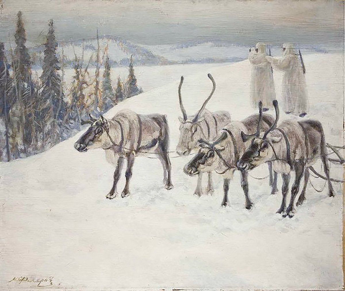 К.Флеров. Северные олени на мурманском фронте.  1942 год