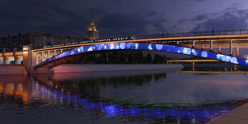 На Смоленском метромосту включили новогоднюю иллюминацию