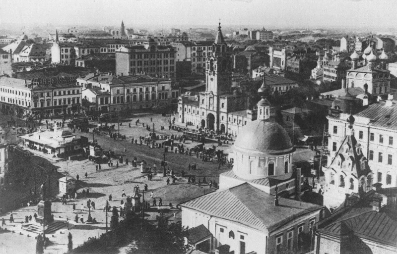 Вид сверху на Пушкинскую площадь. Автор неизвестен. До 1937 года